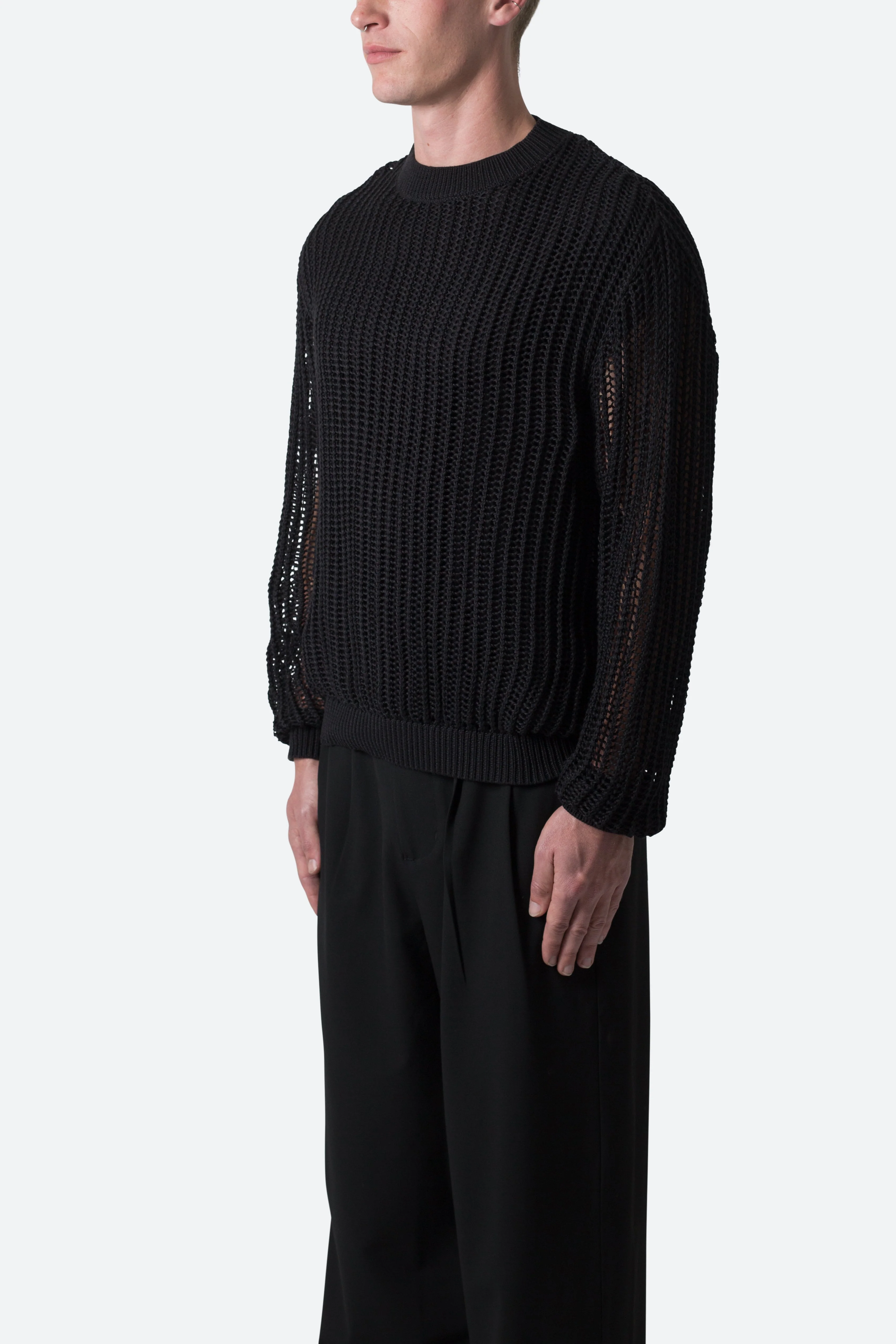 Mesh Knit Sweater - Black