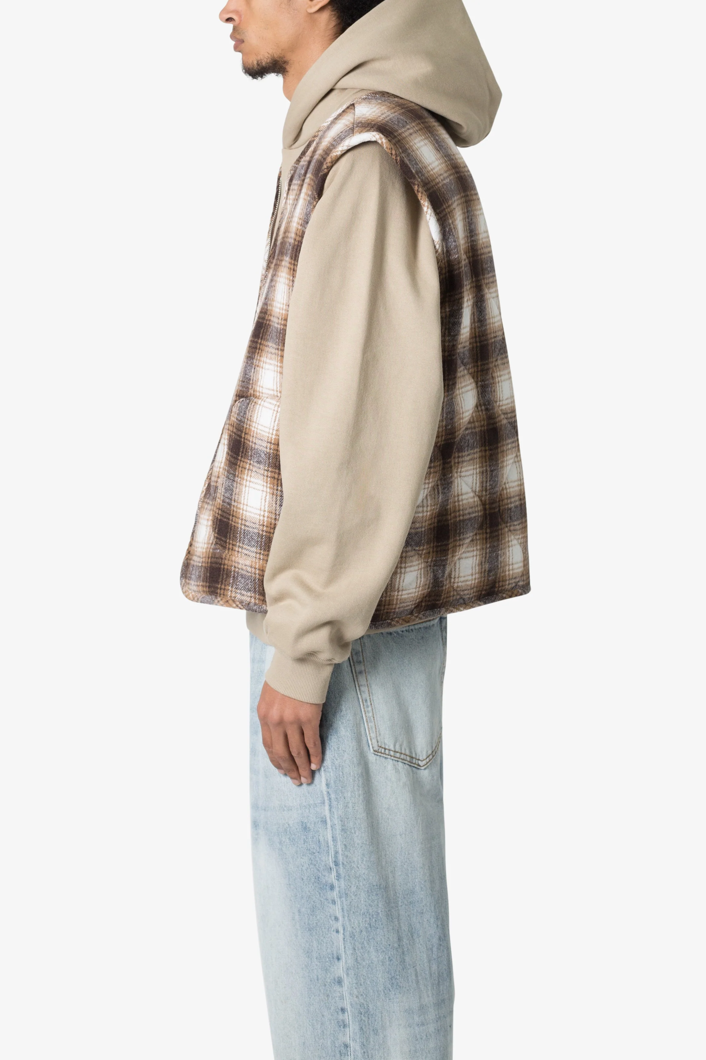 Brushed Plaid Vest - Brown/White