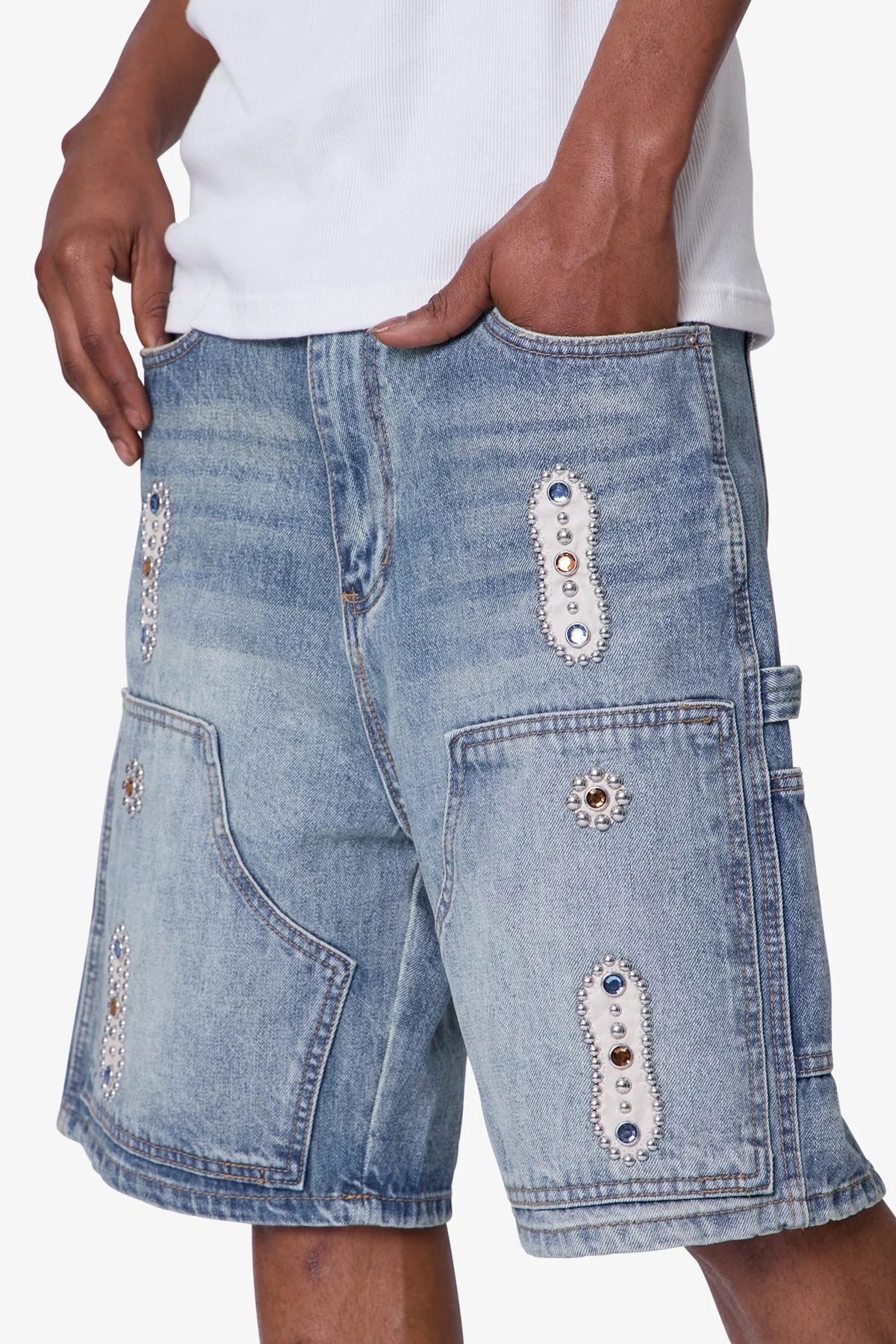 Western Jewel Denim Shorts - Blue