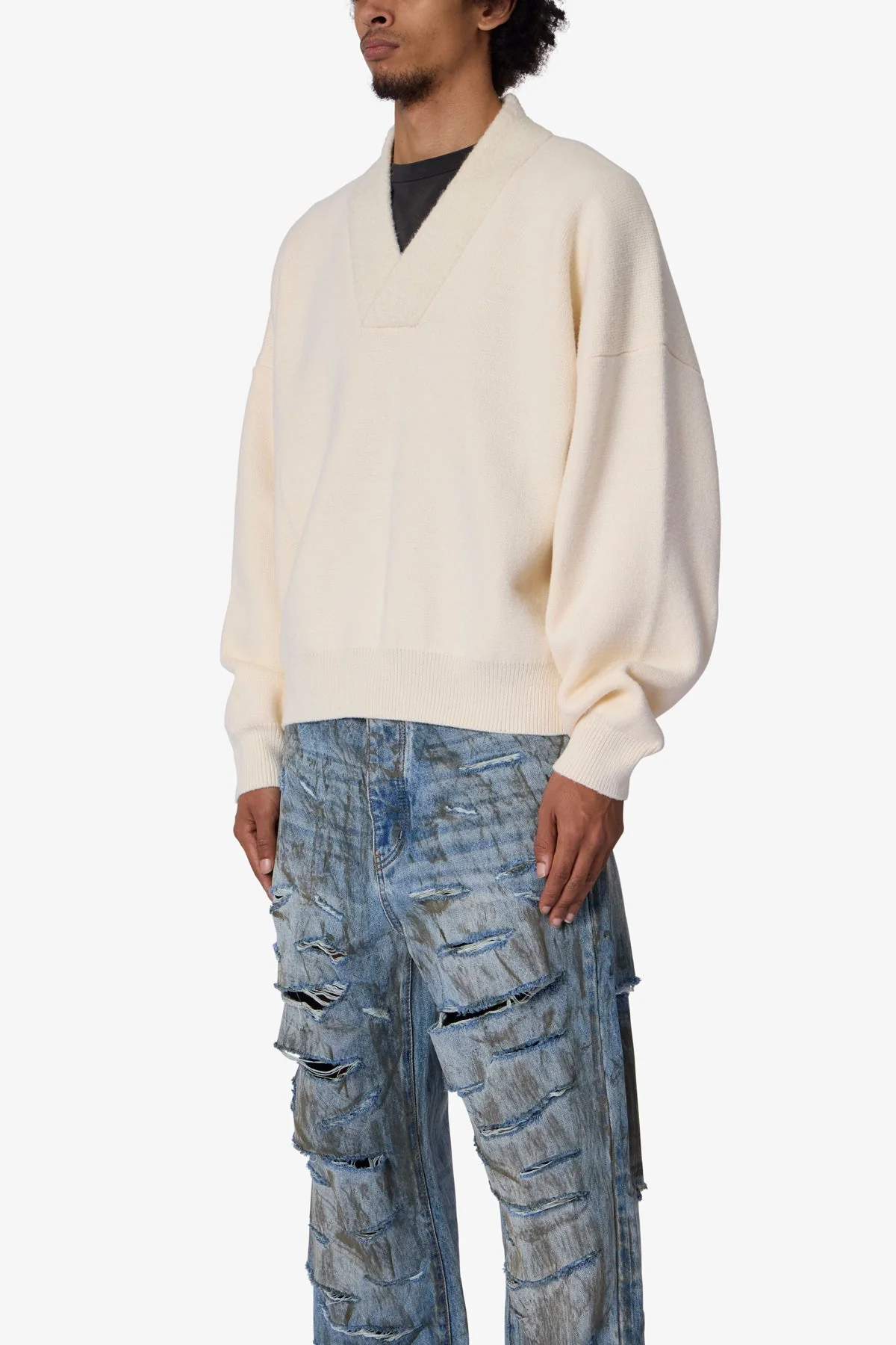 Crew V Neck Sweater - Cream