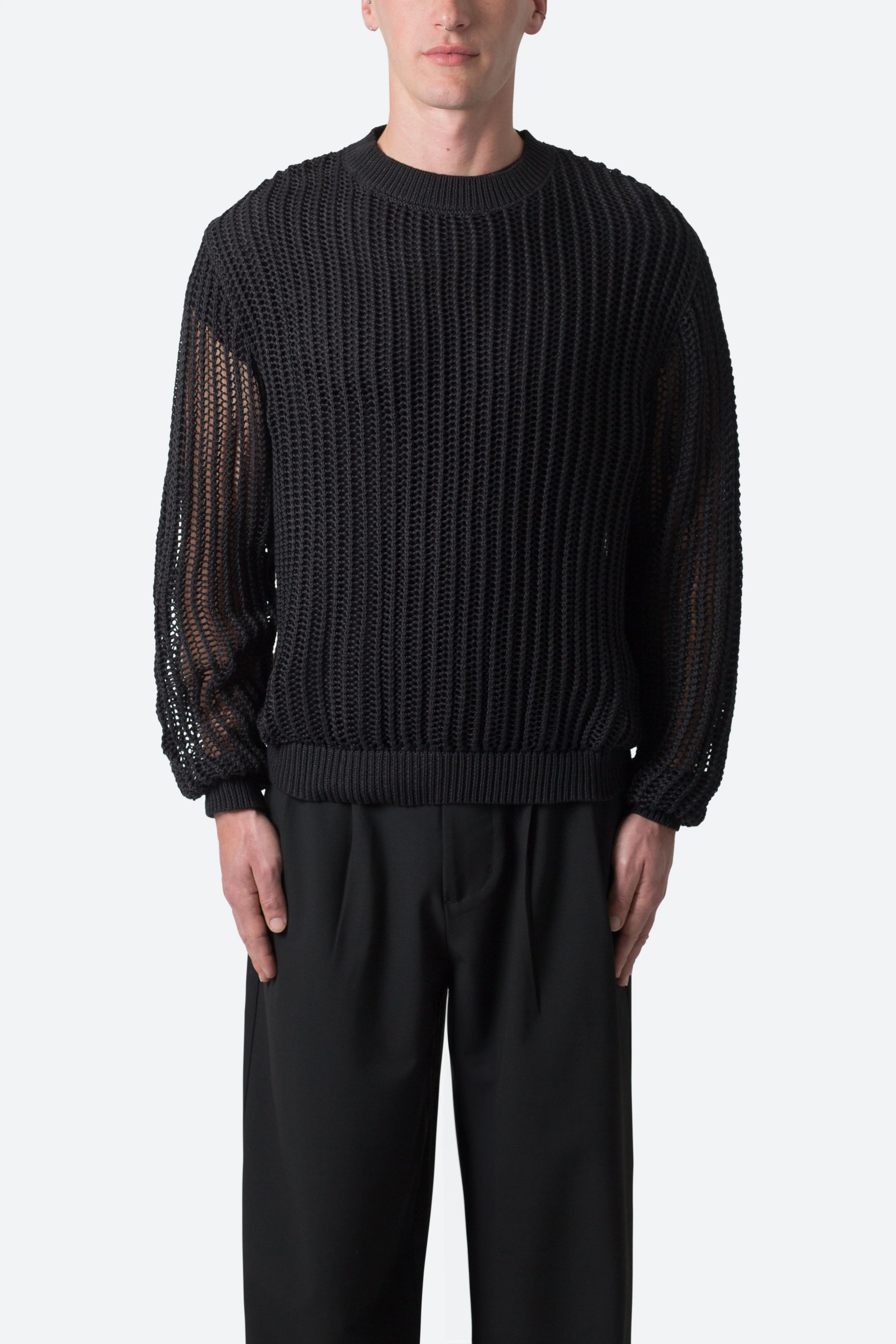 Mesh Knit Sweater - Black