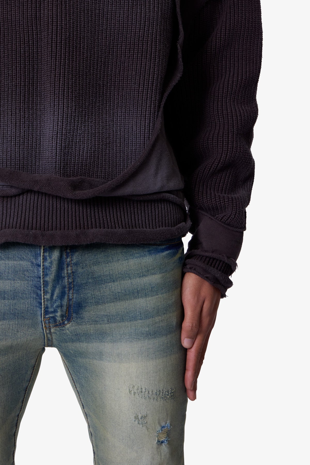 Dug Up Distressed Sweater - Charcoal Grey