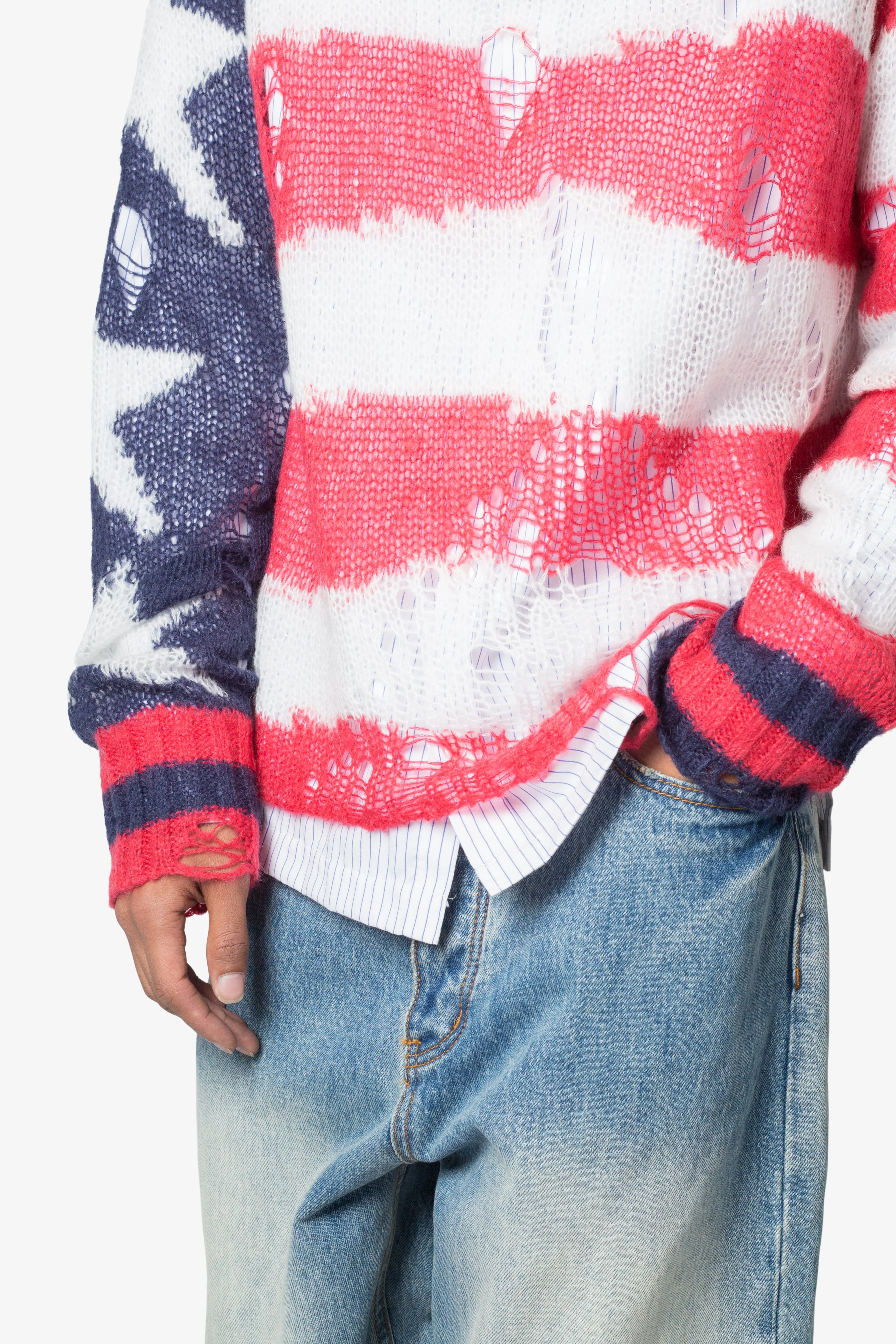 Flag Loose Knitted Sweater - Red/Blue