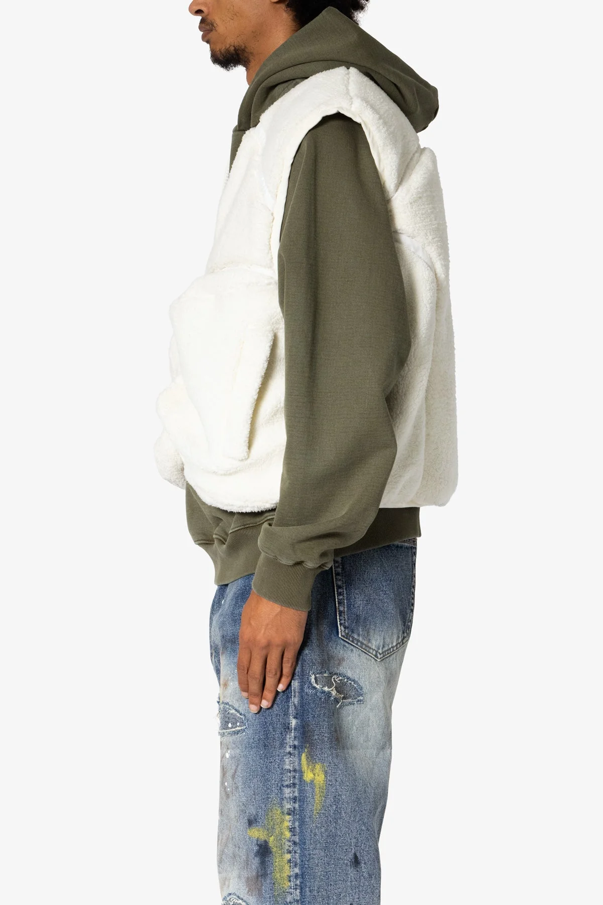 Cropped Tech Sherpa Vest - Cream
