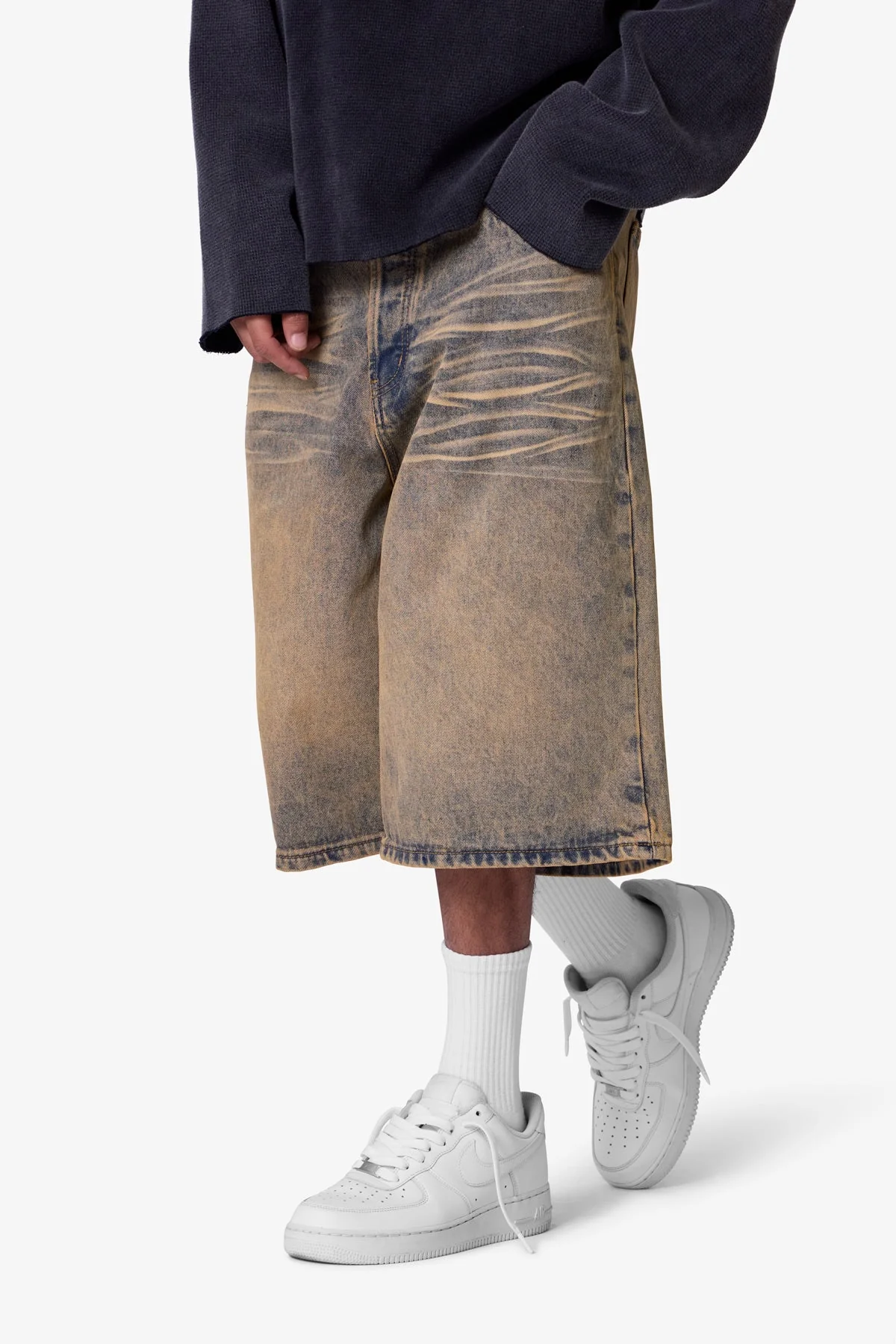 Baggy Dust Stone Denim Shorts - Vintage Blue