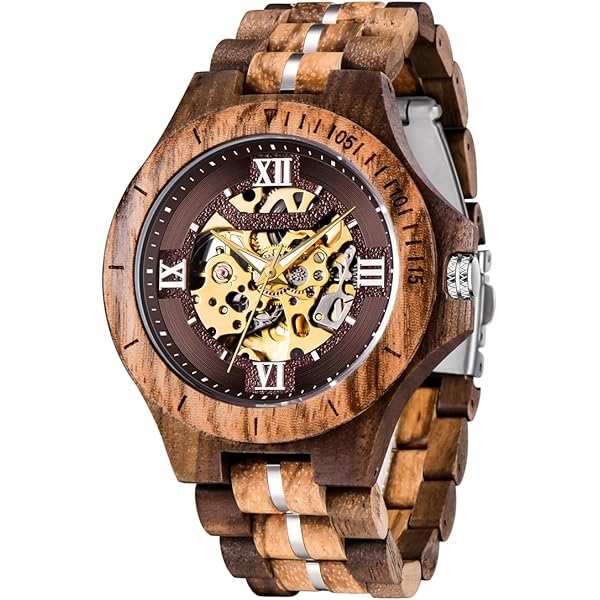 Men's Wooden Watch Triangle Skeleton Automatic Watch Mechanical Wood Watches for Men brown 2