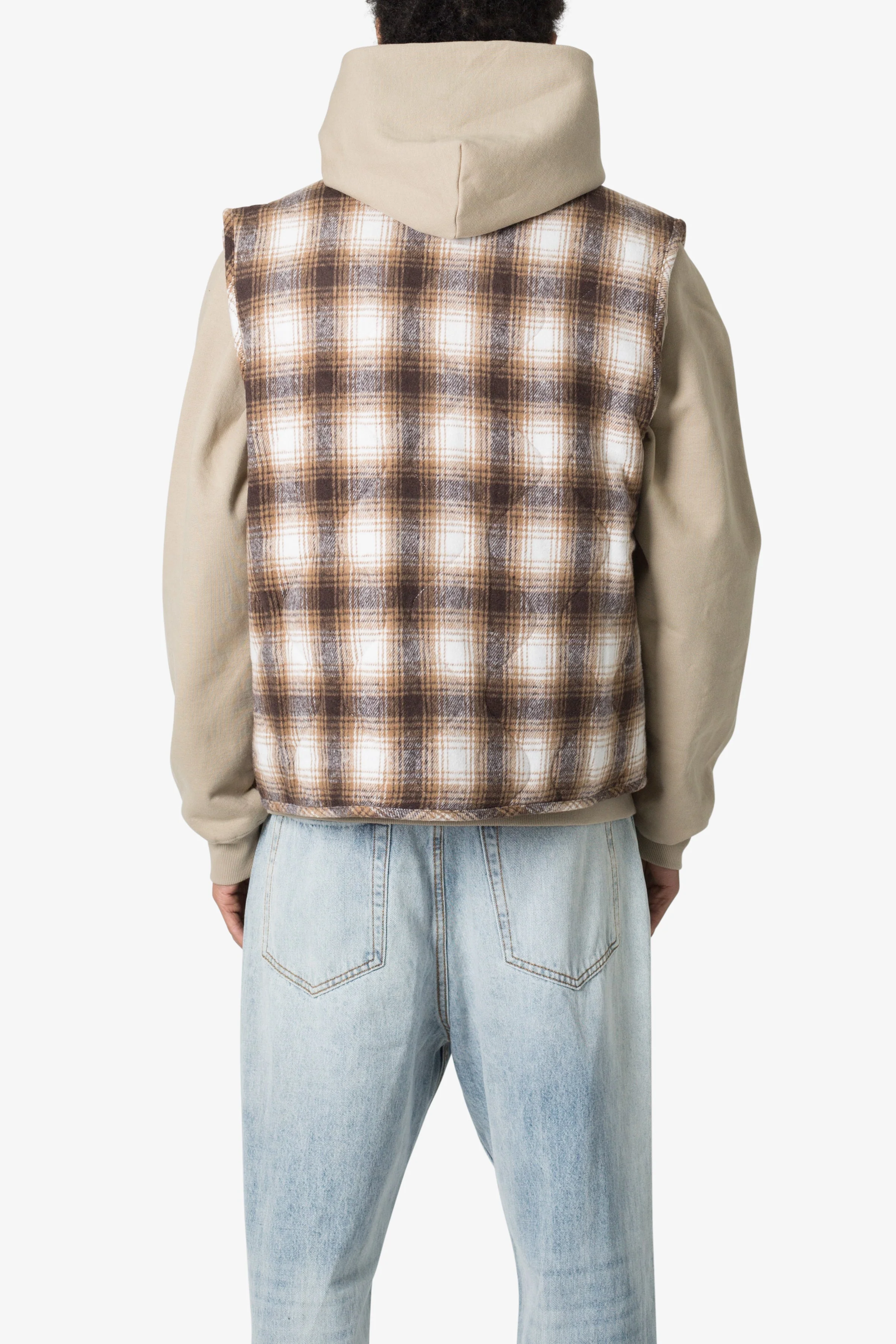 Brushed Plaid Vest - Brown/White