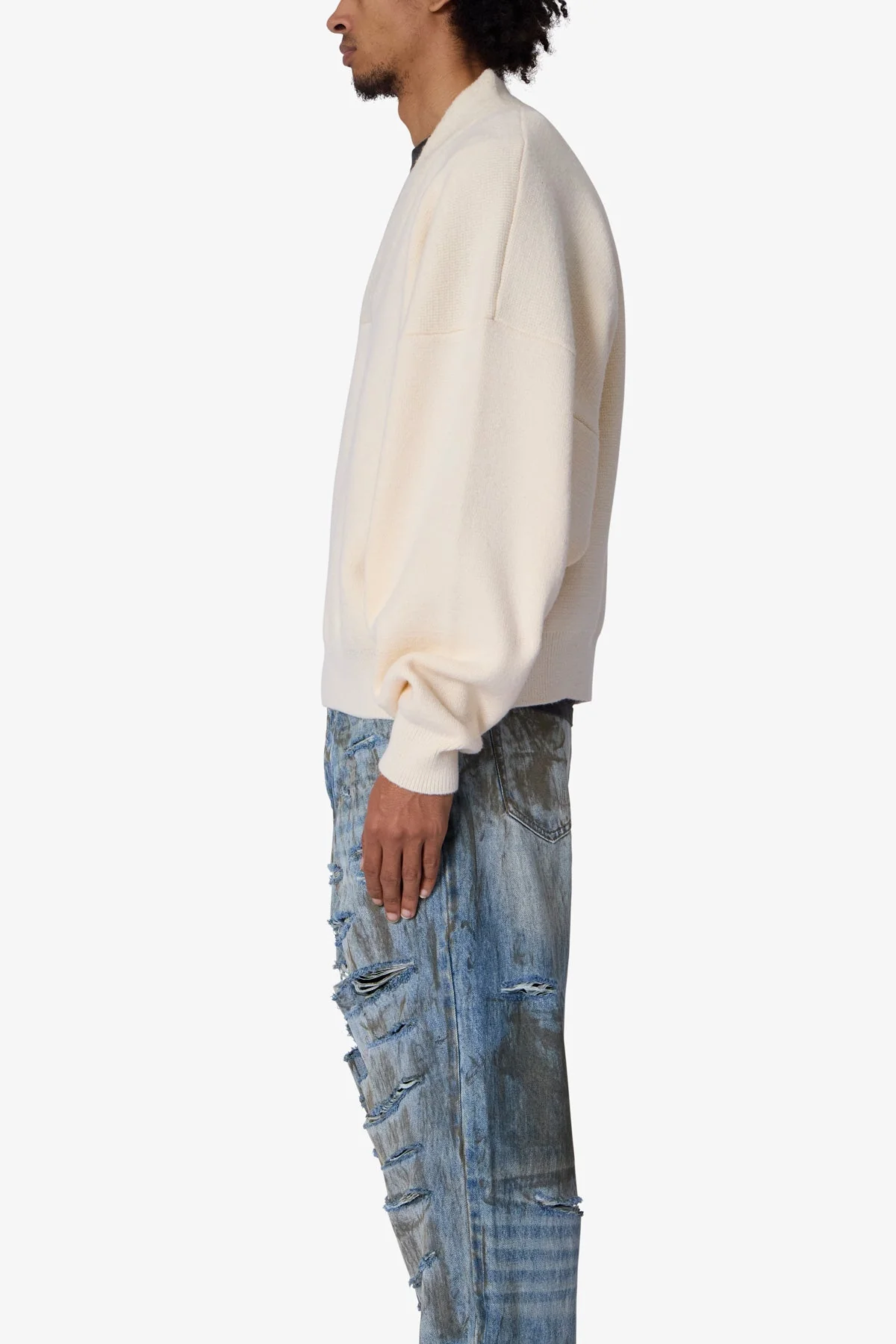 Crew V Neck Sweater - Cream